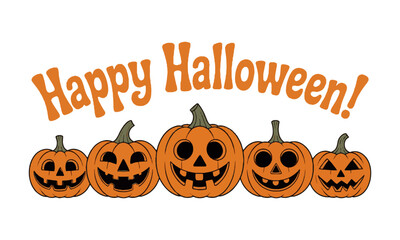 Modern vector illustration of carved pumpkins, Happy Halloween, Set pumpkin on a white background. The main symbol of the Happy Halloween holiday, easily editable.