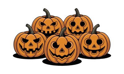 Modern vector illustration of carved pumpkins, Happy Halloween, Set pumpkin on a white background. The main symbol of the Happy Halloween holiday, easily editable.