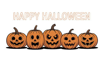 Modern vector illustration of carved pumpkins, Happy Halloween, Set pumpkin on a white background. The main symbol of the Happy Halloween holiday, easily editable.