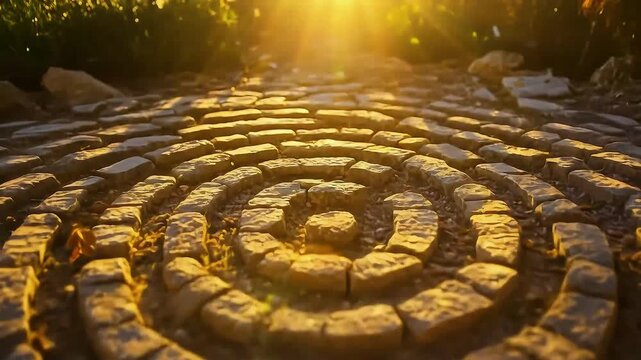 Stone spiral pattern glowing in sunlight