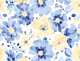 Seamless pattern with Blue flowers, Blue flowers watercolor background	