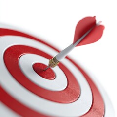 A clean white dart hitting the center of a target, isolated on a pure white background. Accuracy, achievement.