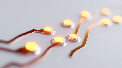 Abstract lines forming a circuit board pattern with glowing nodes, isolated on a pure white background. High-tech, connectivity.