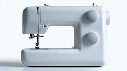 Fototapeta premium A plain white sewing machine modern, simple design, isolated on a pure white background. Craft, textile.