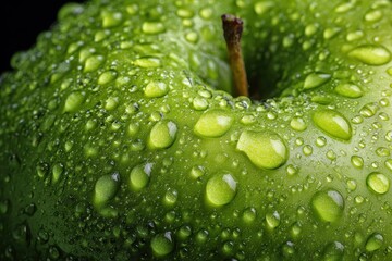 Fresh juicy green apple with water droplets for vibrant health and wellness imagery in food photography