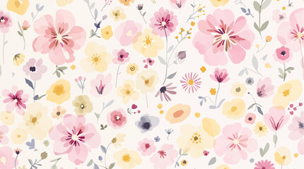 Watercolor floral seamless pattern with colorful flowers , leaves and branches	