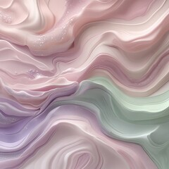Obraz premium Abstract pastel marble texture in gentle shades of pale pink, soft lavender, and muted mint green, with delicate soft swirling patterns and subtle shimmer that catches the light, rendered in a fluid a