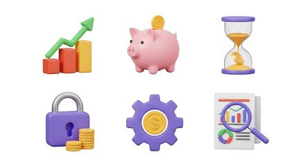 Photo of financial growth, savings, and security icons on white background