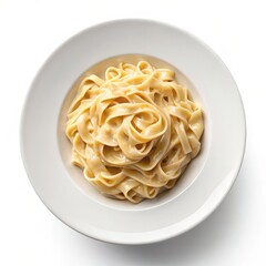 Delicious truffle cream pasta presented on a white background, ideal for culinary and food-related content.