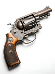 Old rusted revolver on white background