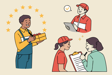 Diverse People Receiving Excellent Service and Gifts.