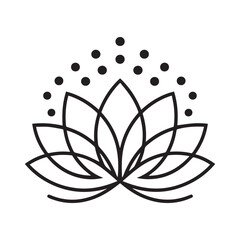 A minimalist black and white lotus flower icon design.