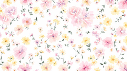 Seamless floral pattern watercolor, Colorful watercolor flowers background	