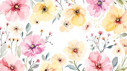 Seamless floral pattern watercolor, Colorful watercolor flowers background	