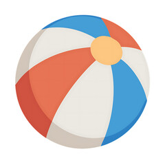 Isolated colorful beach ball illustration featuring red white and blue design perfect for summer vacation and leisure activities