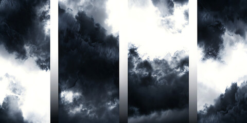 Fototapeta premium image of dark grey ominous storm clouds isolated on white background, png, ai generated.