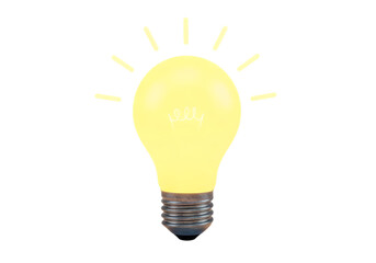Glowing yellow light bulb with radiating lines isolated on transparent background