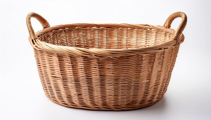 woven laundry basket with two handles isolated on white background perfect for storing clothes and other household items
