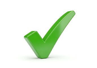 Photo of a vibrant green check mark isolated on a white background