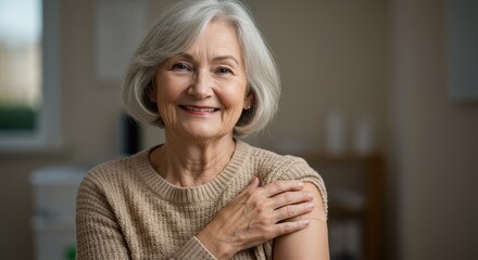 Smiling Senior Woman Poses and Looks Enthusiastically at the Camera