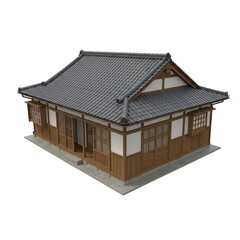 Traditional japanese House with Tile Roof, cartoon simple 3d illustration, isolated on white background