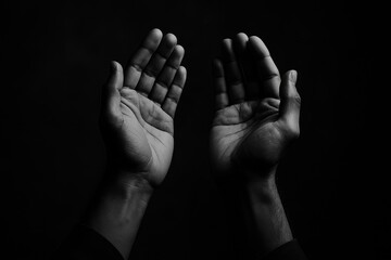 Islamic Prayer Hands Open Palms Faith Muslim Worship Black White Photography