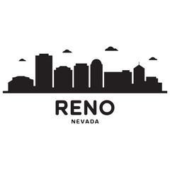 Fototapeta premium Reno skyline horizontal banner. Reno, Nevada. Vector template for your design. Vector black silhouette. with white background