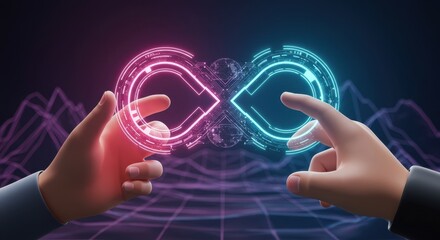 Two Hands Connecting With Infinity Symbol Representing Modern Technology
