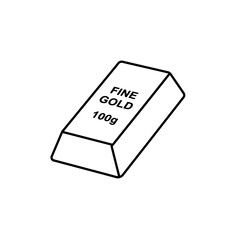 A simple black outline illustration of a fine gold bar weighing 100 grams, isolated on a clean white background, symbolizing wealth and investment.