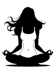 black and white silhouette of a woman in a classic meditation posture