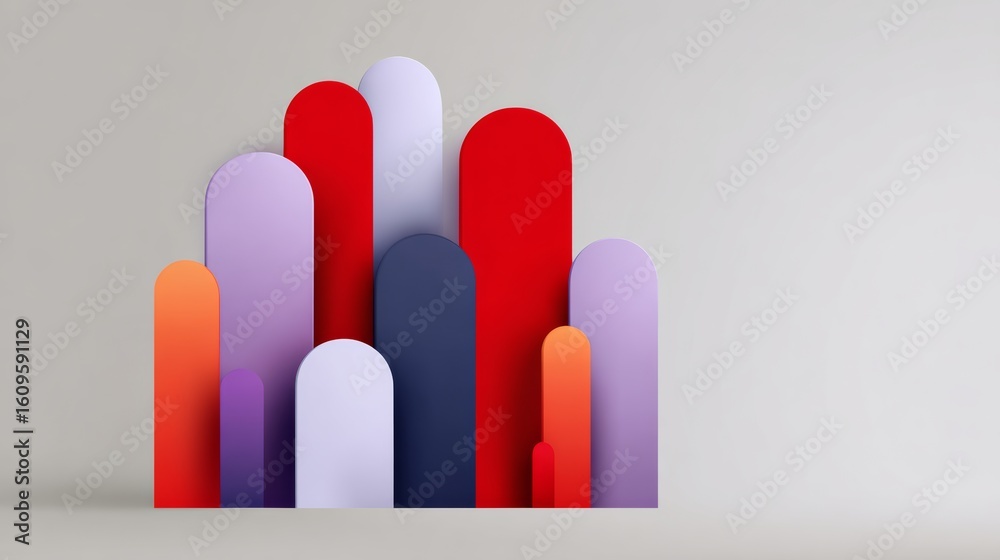 Poster colorful stack of rectangles with a white background. the rectangles are of different colors and siz