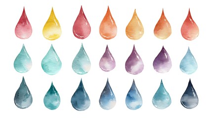 Watercolor paint drops collection; vibrant, pastel, and moody tones.