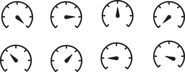 vector icon set,dial, gauge, instrument, meter, speedometer gauge collection for vehicle dashboard layouts dashboard, analog, circular, silhouette, minimalist 