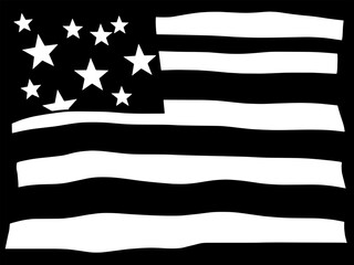 A black and white illustration of the American flag