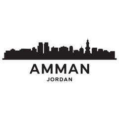 Obraz premium Amman skyline horizontal banner. Amman City, Jordan. Vector template for your design. Vector black silhouette. with white background