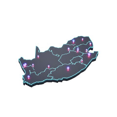 South Africa tech map with location pins