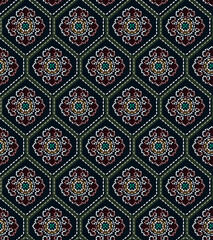 Abstract seamless color full traditional geometric circle bandhani paisley fabric effect ajrakh print bunch pattern  background design