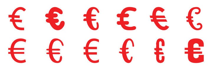 Flat icon of euro symbol, isolated on white background