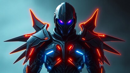 robotic knight with luminous accents, symbolizing artificial intelligence, future combat, and power.
