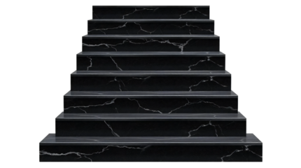 Black granite stairs isolated on transparent background
