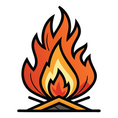 Cartoon Style Campfire Flame Illustration with Detailed Black Outline Icon