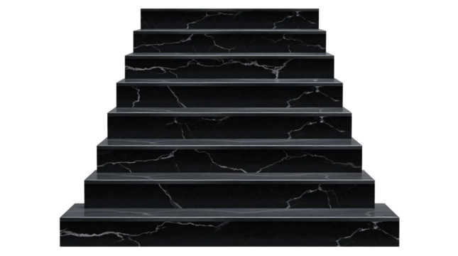 Black granite stairs isolated on transparent background