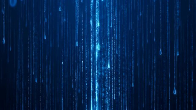 Abstract Blue Digital Rain: Glowing Data Stream Falling Background