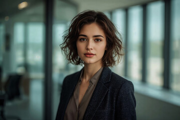 A determined young businesswoman in her office ready to lead with a confident stare with blurred