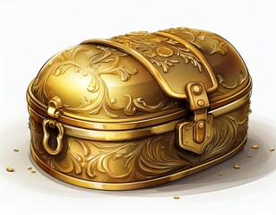 Fototapeta premium golden treasure container with hammered finish and open lid isolated on white backgrounds