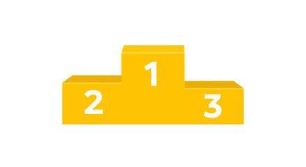 Three-tiered golden yellow winners podium with white numbers for first, second, and third place.