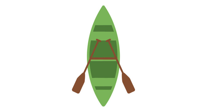 Top-down view of a green canoe with two brown paddles, flat design illustration.