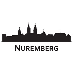 Obraz premium Nuremberg skyline horizontal banner. Nuremberg, Germany. Vector template for your design. Vector black silhouette. with white background