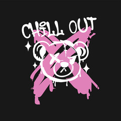 Graphic design with teddy bear emoji faces and typography. Urban style. Vintage bear artwork for print t-shirts, posters, stickers, and more