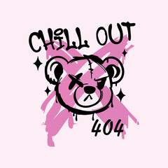 Graphic design with teddy bear emoji faces and typography. Urban style. Vintage bear artwork for print t-shirts, posters, stickers, and more